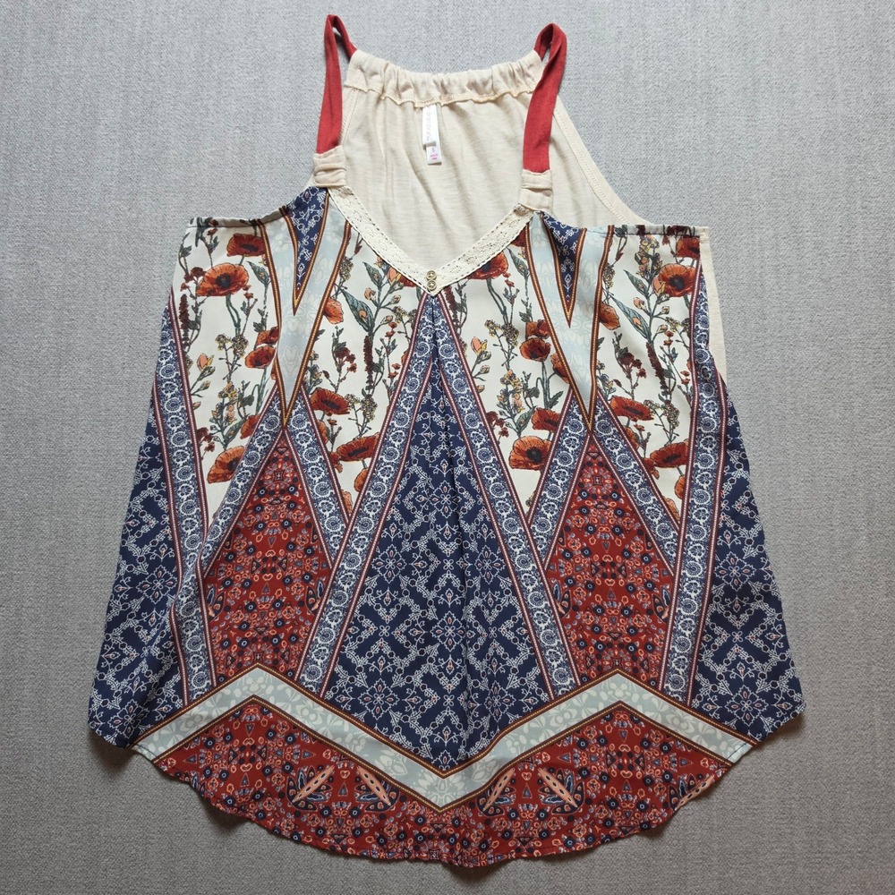 Xhilaration Tank Top Womens Small Multicolor Floral Geometric Mixed Media Boho